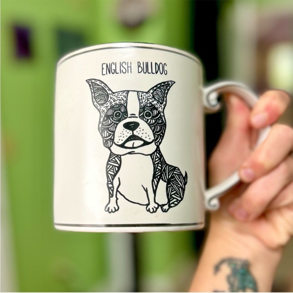 Charming English Bulldog Ceramic Mug With Polka Dot Interior - Picture 3 of 4
